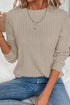 Ribbed Texture Round Neck Drop Shoulder Rounded Hem Knit Top